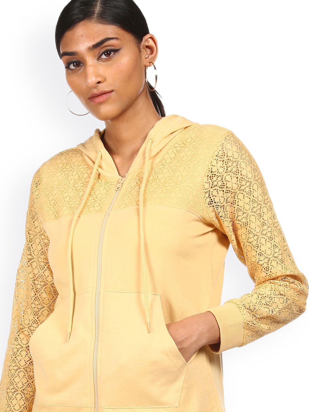 Sugr Women Beige Pure Cotton Embroidered Sweatshirt Price in India