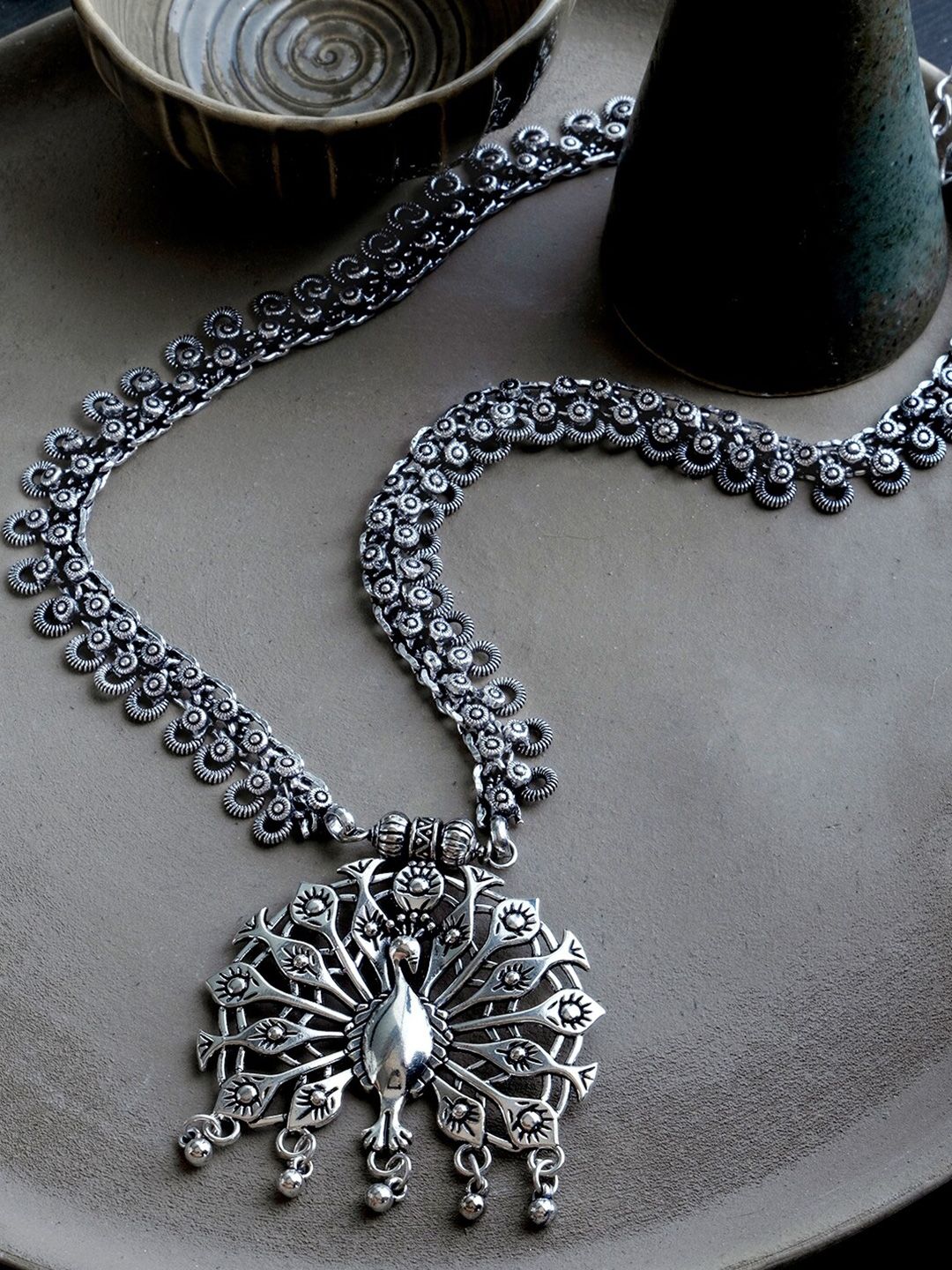 Infuzze Silver-Plated Brass Oxidised Necklace Price in India