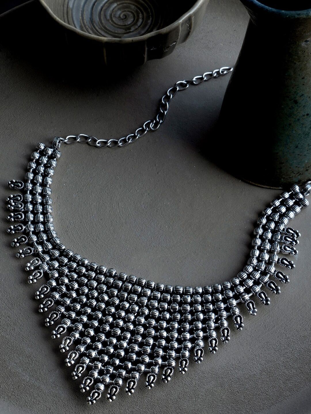 Infuzze Silver-Plated & Black Brass Oxidised Necklace Price in India