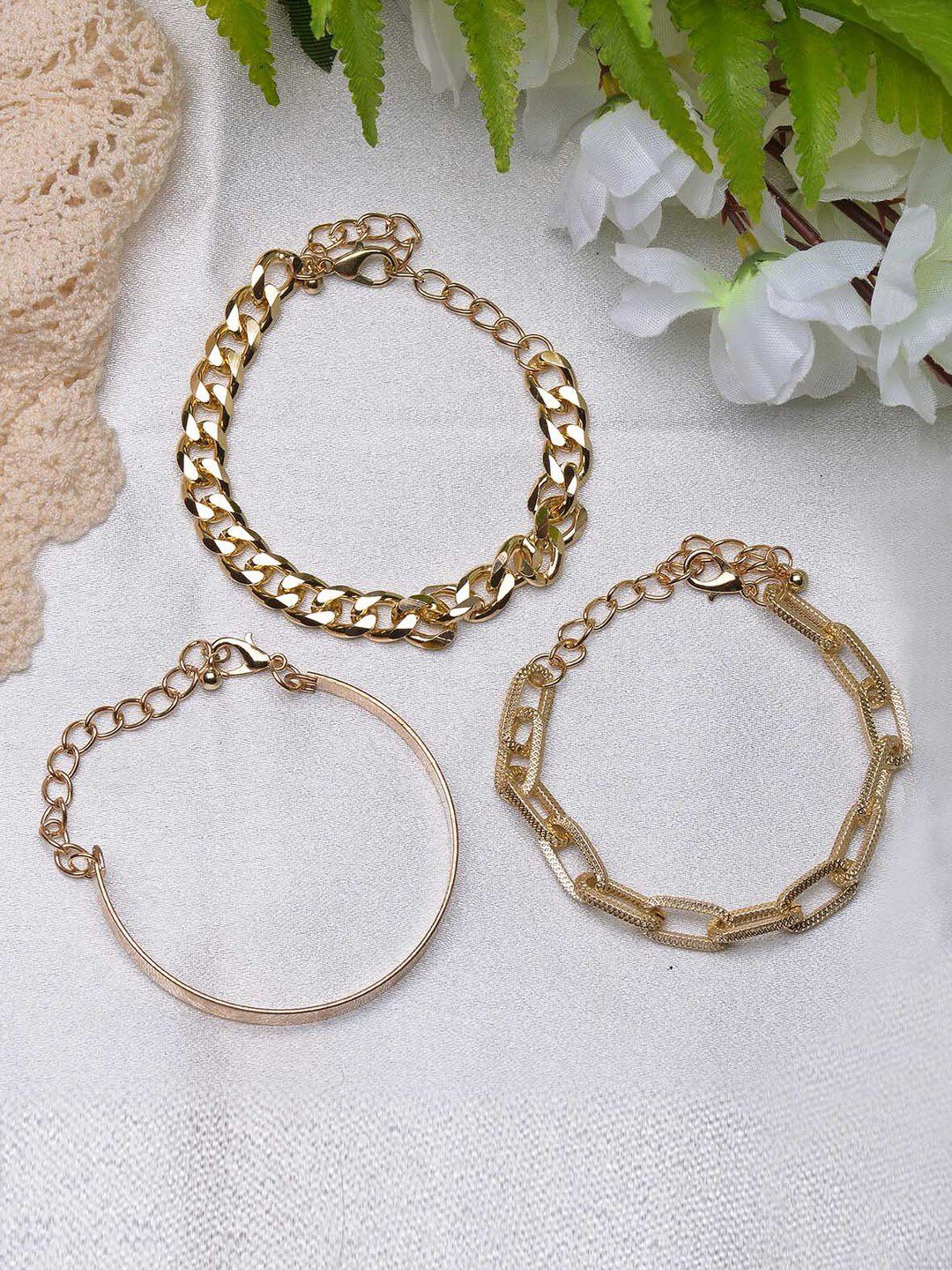 POPLINS Set Of 3 Women Gold-Toned & Gold-Plated Link Bracelet Price in India