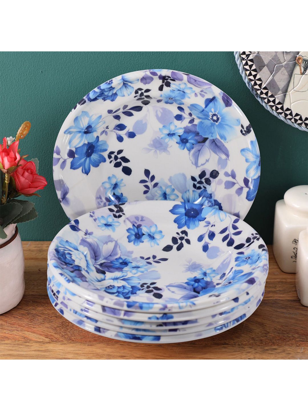 Gallery99 Set of 6 White & Blue Floral Printed Melamine Glossy Plates Price in India