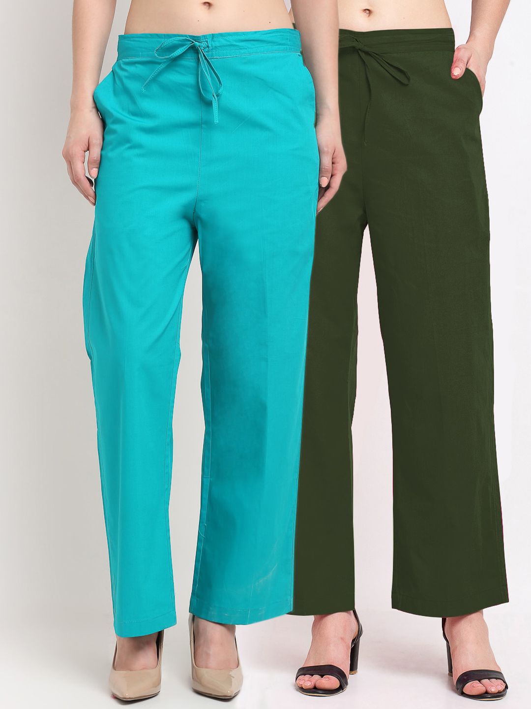 GRACIT Women Pack Of 2 Blue & Green Loose Fit Trousers Price in India