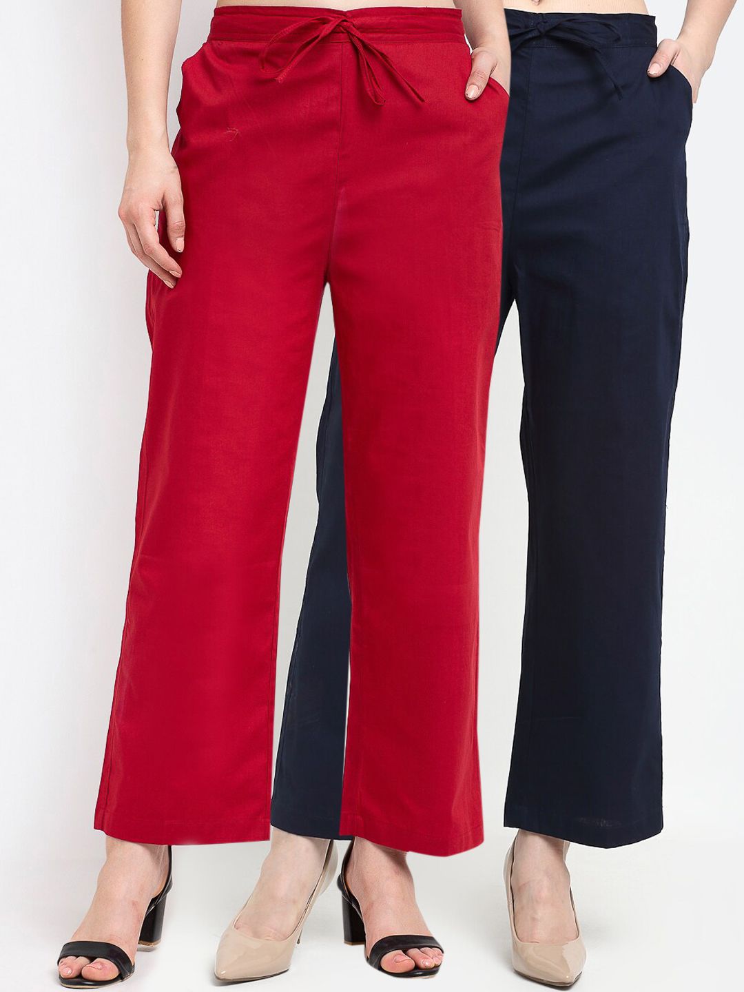 GRACIT Women Pack Of 2 Maroon & Navy Blue Loose Fit Trousers Price in India