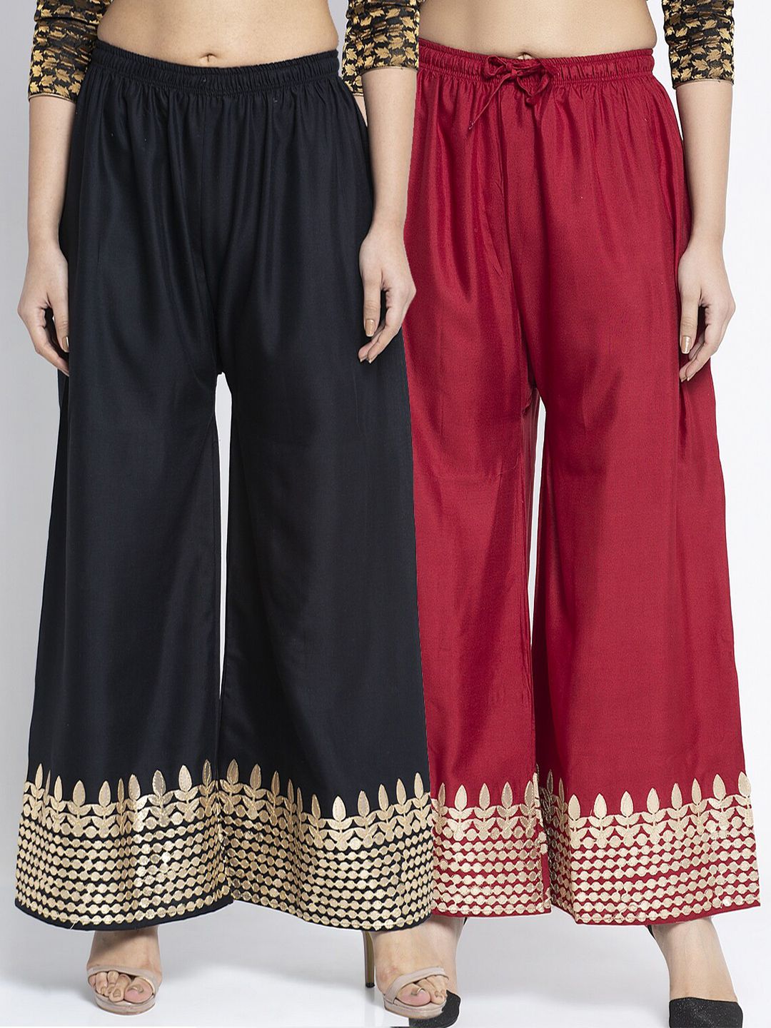 GRACIT Women Black & Maroon 2 Ethnic Motifs Flared Knitted Ethnic Palazzos Price in India