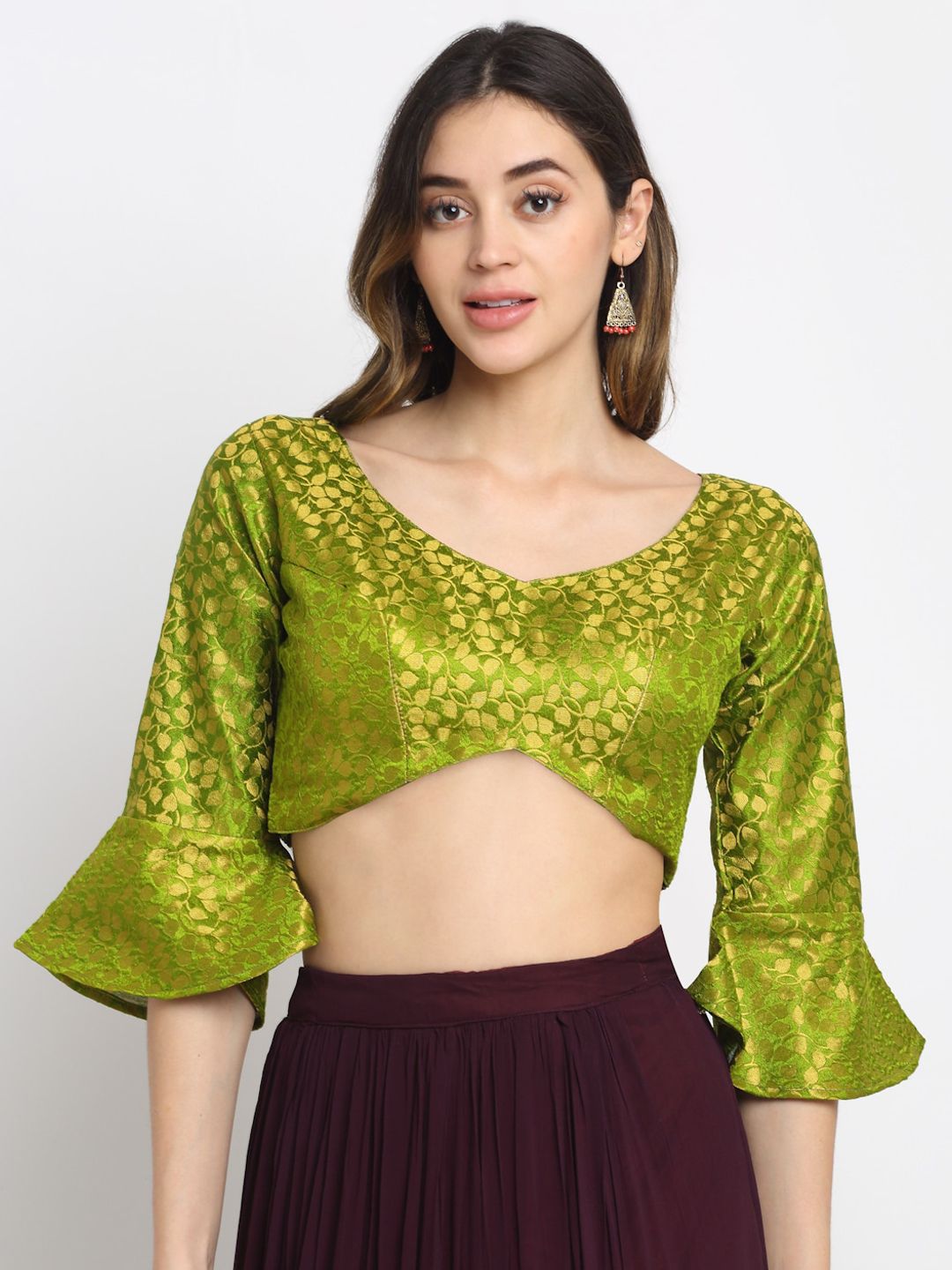 Grancy Women Green & Gold Printed Saree Blouse Price in India