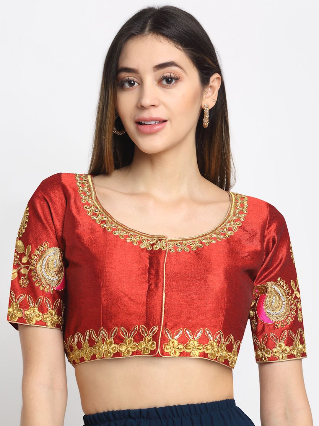 Grancy Women Maroon Solid Silk Saree Blouse Price in India
