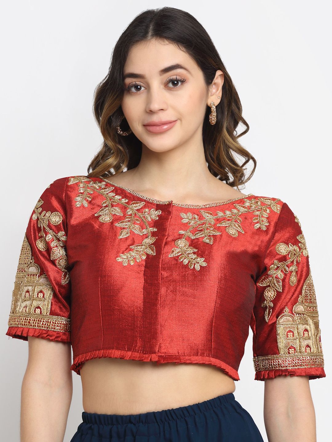 Grancy Women Maroon & Gold Embellished Saree Blouse Price in India