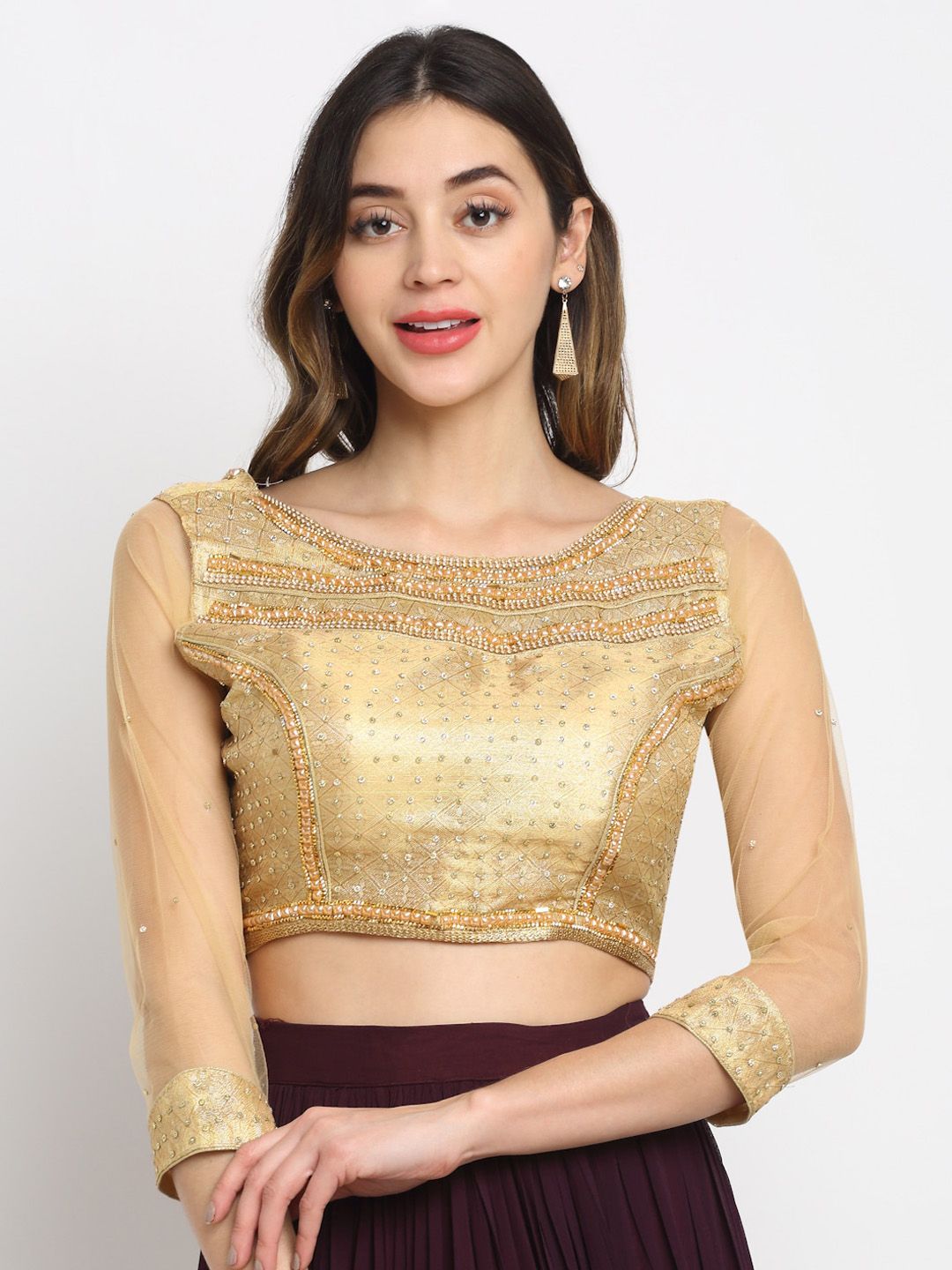 Grancy Women Gold-Coloured Embellished Saree Blouse Price in India