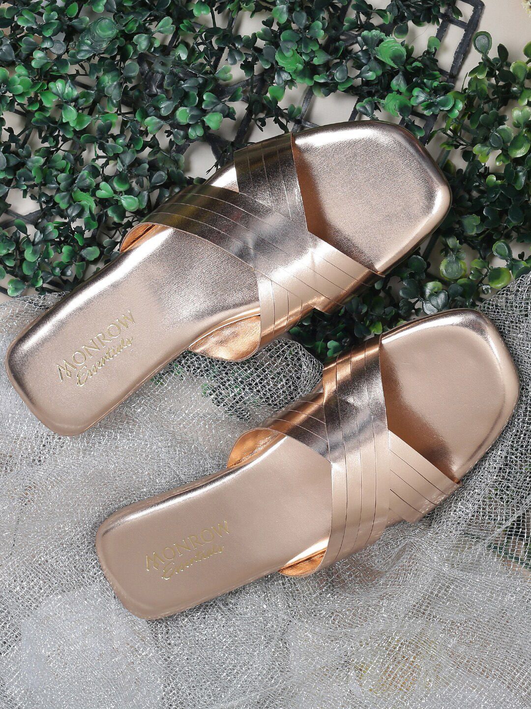 Monrow Women Rose Gold Open Toe Flats Price in India