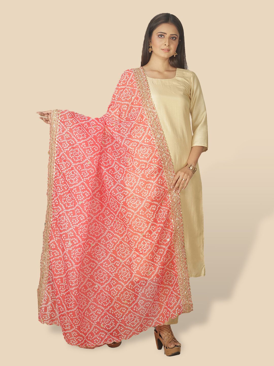 Sanwara Pink & White Woven Design Organza Dupatta Price in India