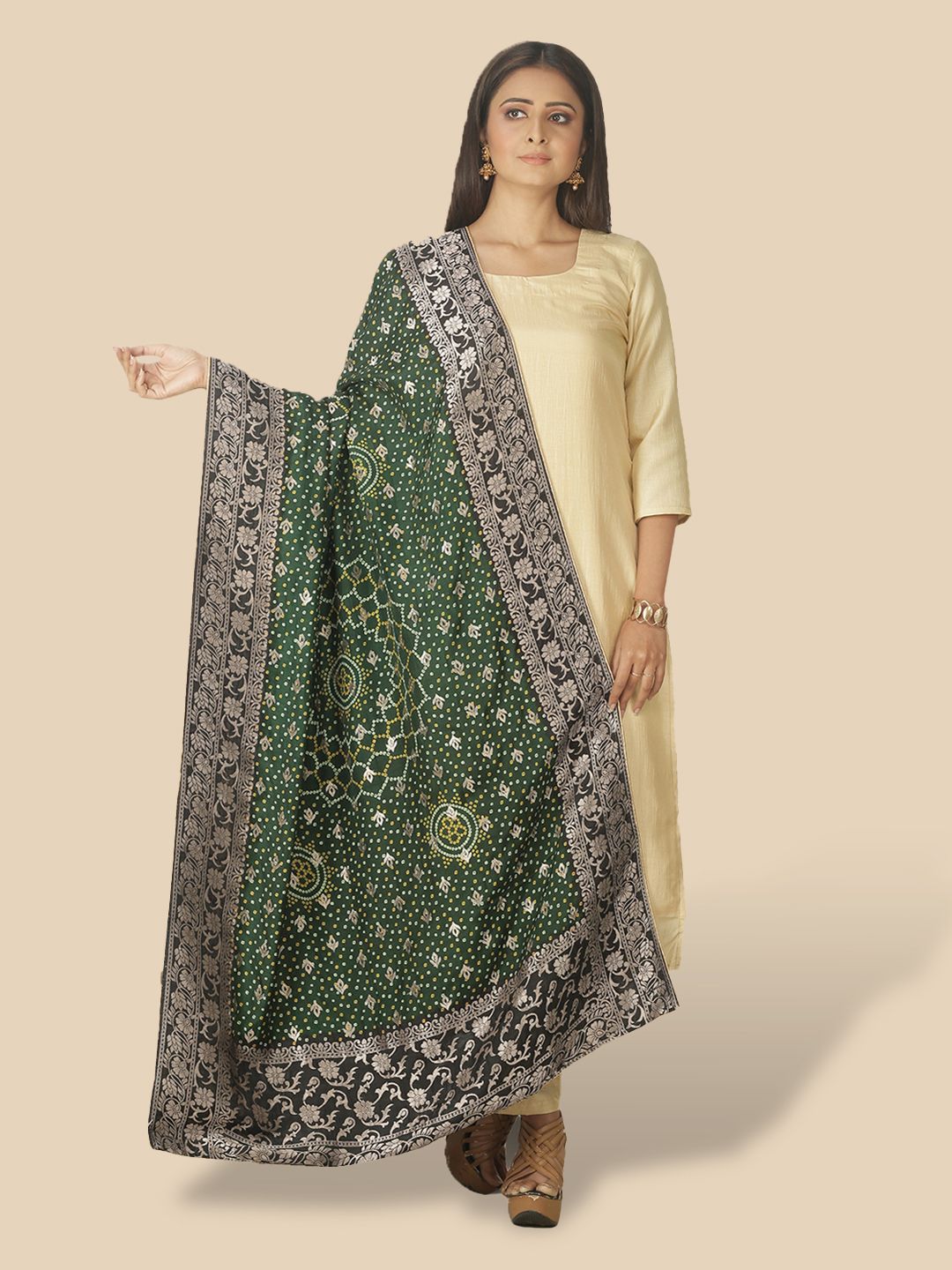 Sanwara Green & Yellow Woven Design Pure Silk Dupatta Price in India