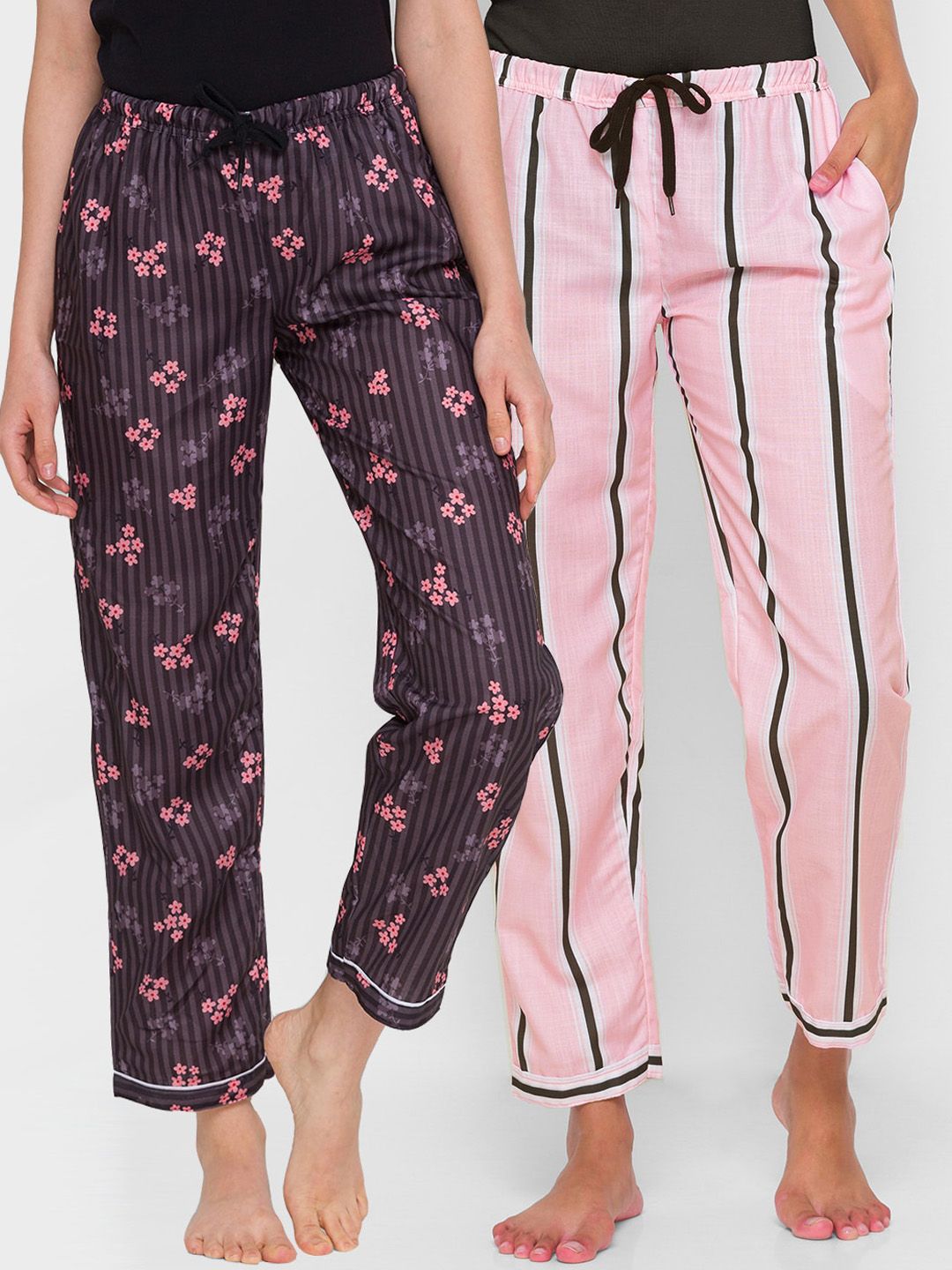 FashionRack Women Brown & Pink Pack of 2 Pyjamas Price in India