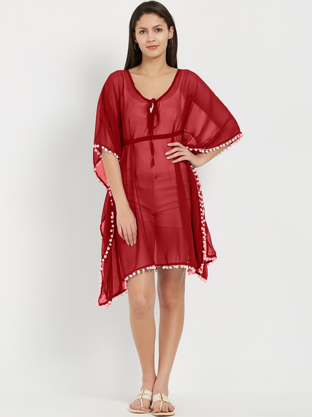 MIRCHI FASHION Women Red Solid Cover Up Kaftan Dress Price in India