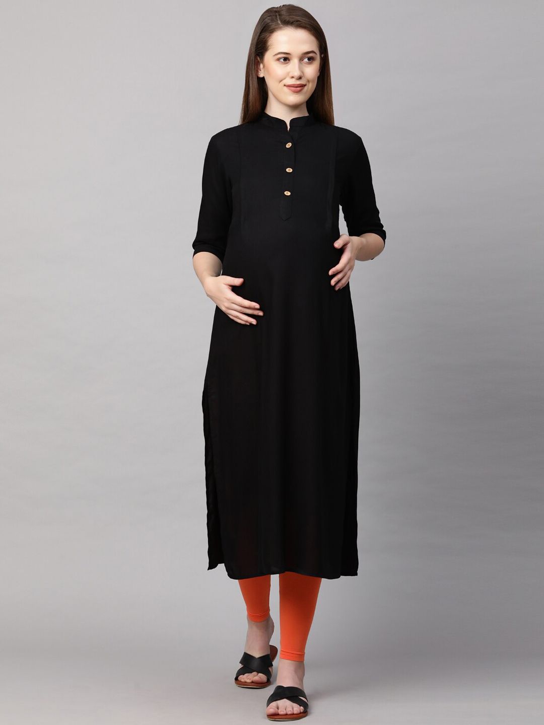 MomToBe Women Black Maternity Kurta Price in India