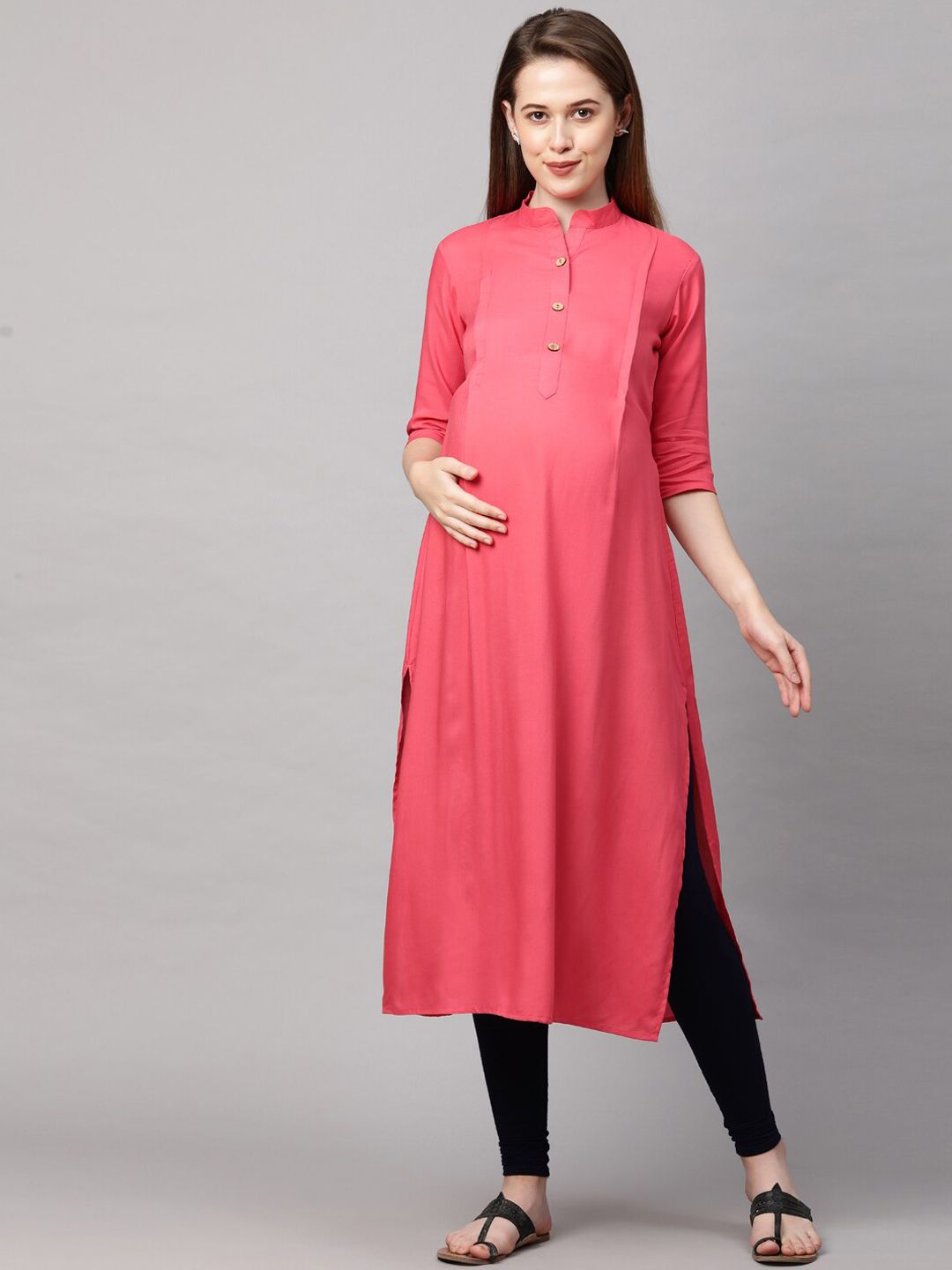 MomToBe Women Peach-Coloured Maternity Kurta Price in India