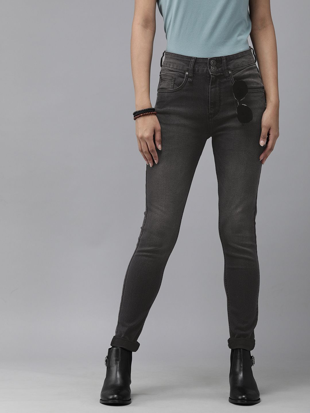 The Roadster Lifestyle Co Women Black Skinny Fit High-Rise Stretchable Jeans