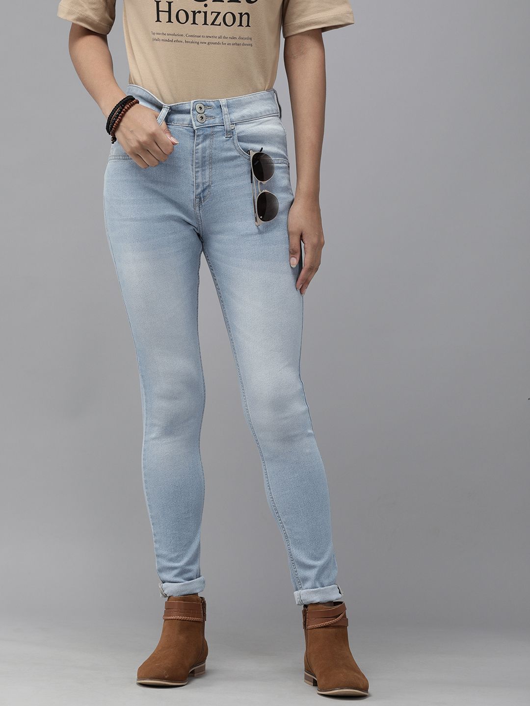 The Roadster Lifestyle Co Women Light Blue Skinny Fit High-Rise Stretchable Jeans Price in India