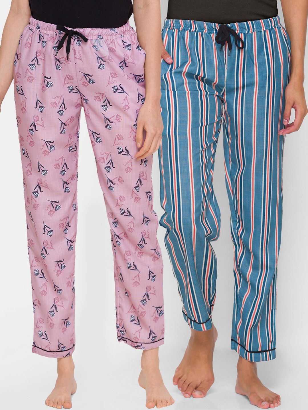 FashionRack Women Pink & Navy Blue Pack of 2 Cotton Lounge Pants Price in India