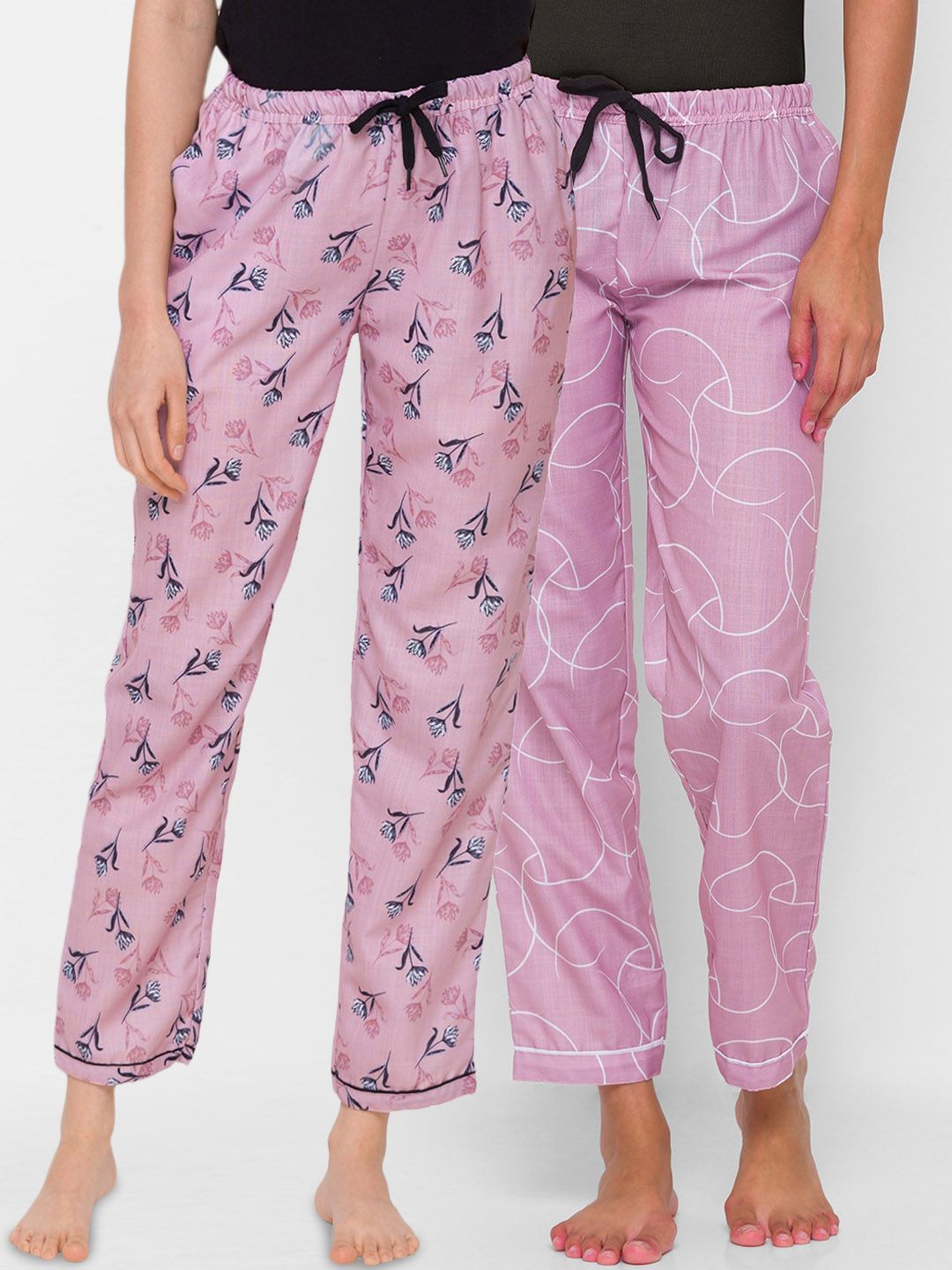 FashionRack Women Pack Of 2 Pink Printed Cotton Lounge Pants Price in India