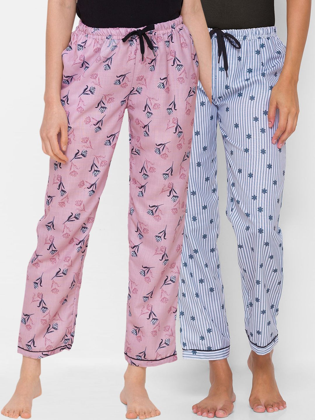 FashionRack Woman Pack of 2 Pink & Grey Printed Lounge Pants Price in India