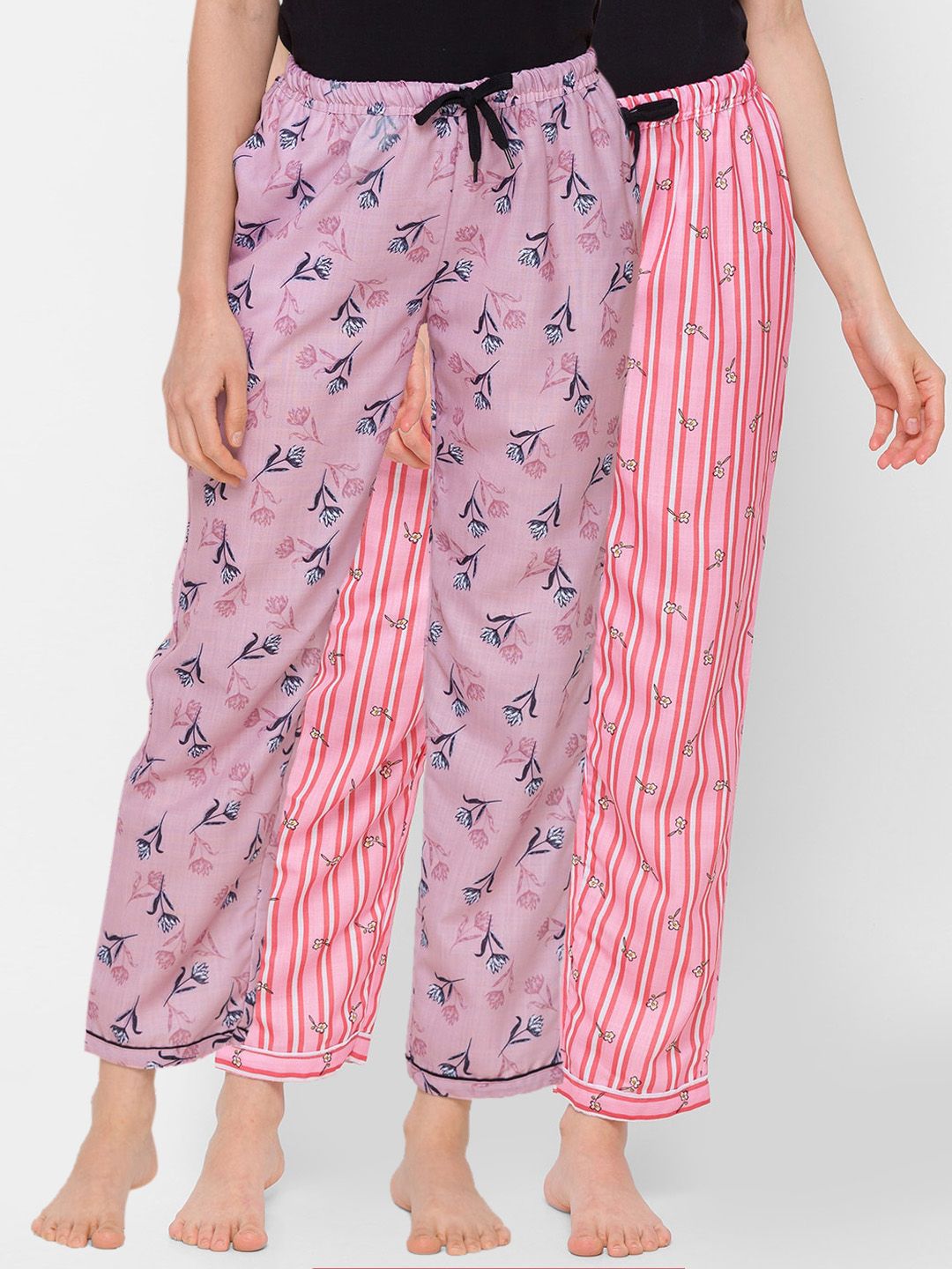 FashionRack Women Pack of 2 Pink Cotton Printed Pyjamas Price in India