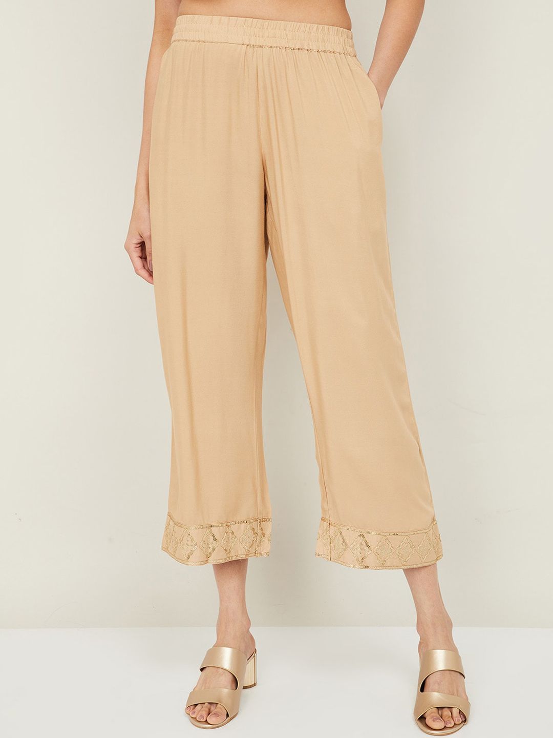 Melange by Lifestyle Women Beige Cotton Trousers Price in India
