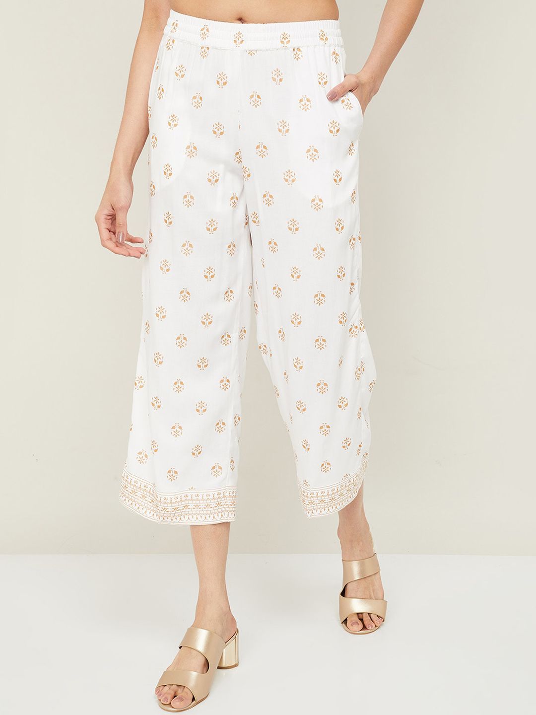 Melange by Lifestyle Women White Ethnic Motifs Printed Culottes Trousers Price in India