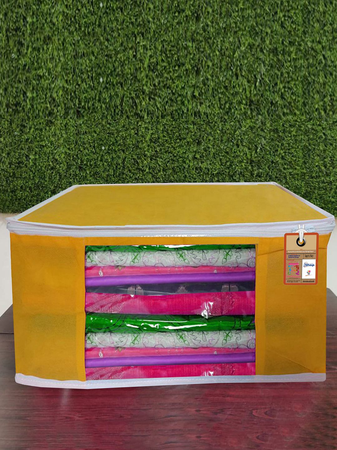 atorakushon Set Of 3 Yellow Solid Non-Woven Wardrobe Organisers Price in India