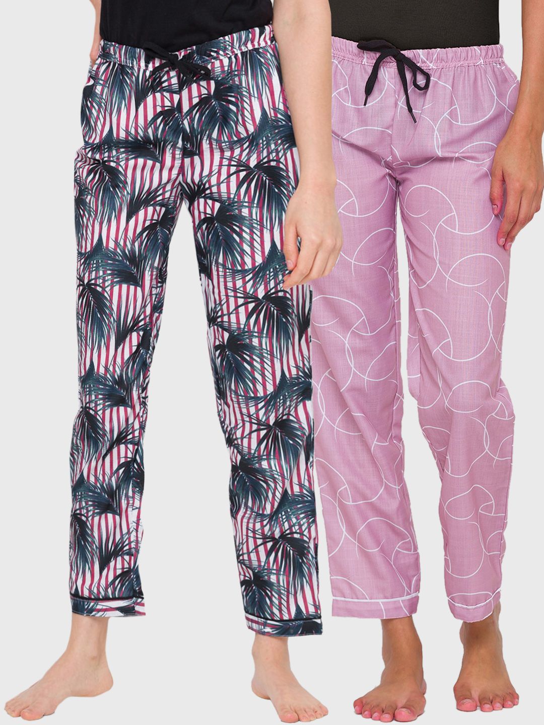 FashionRack Woman Pack of 2 Red & Pink Printed Lounge Pants Price in India