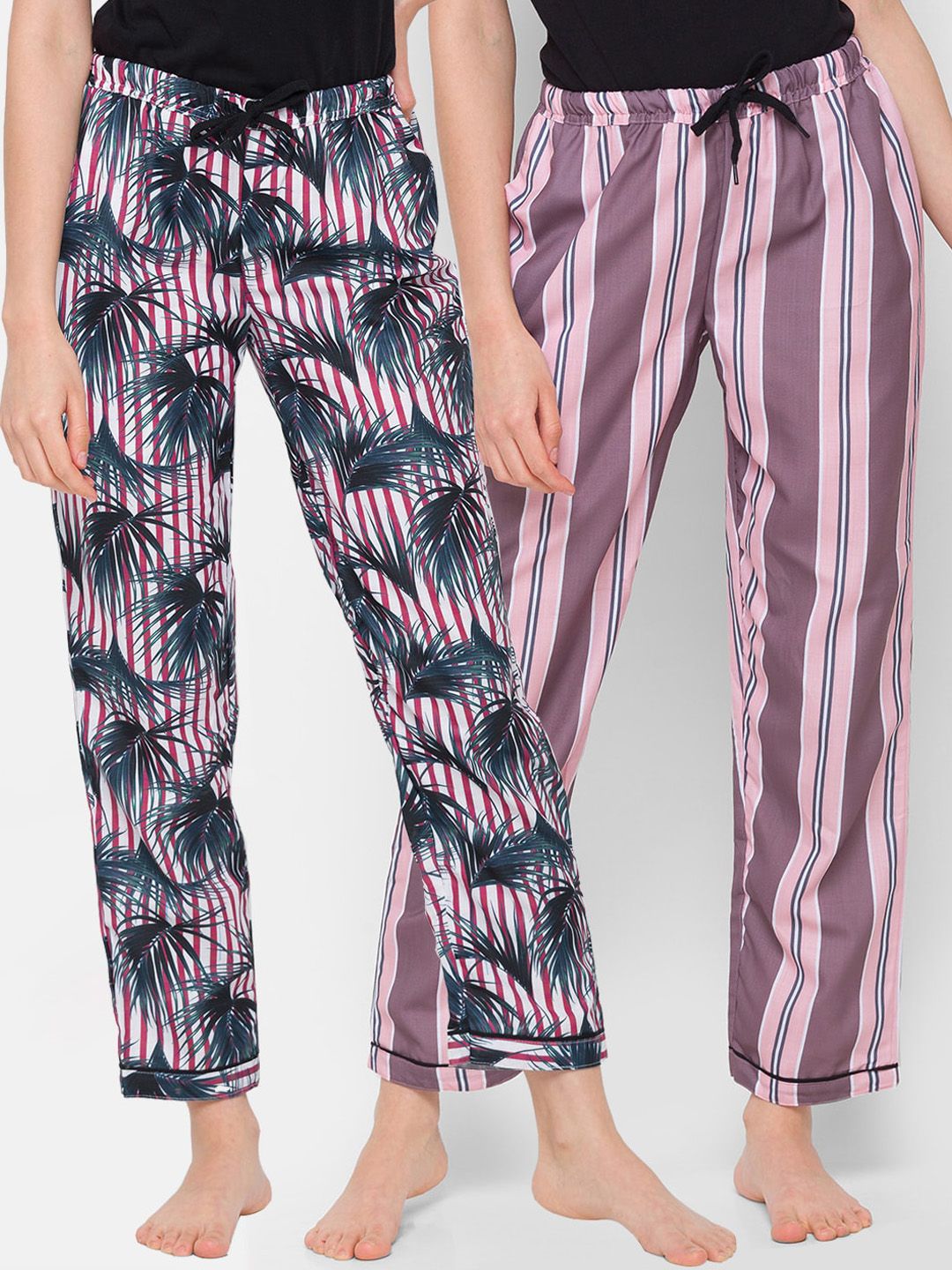 FashionRack Woman Pack of 2 Red & Pink Printed Lounge Pants Price in India