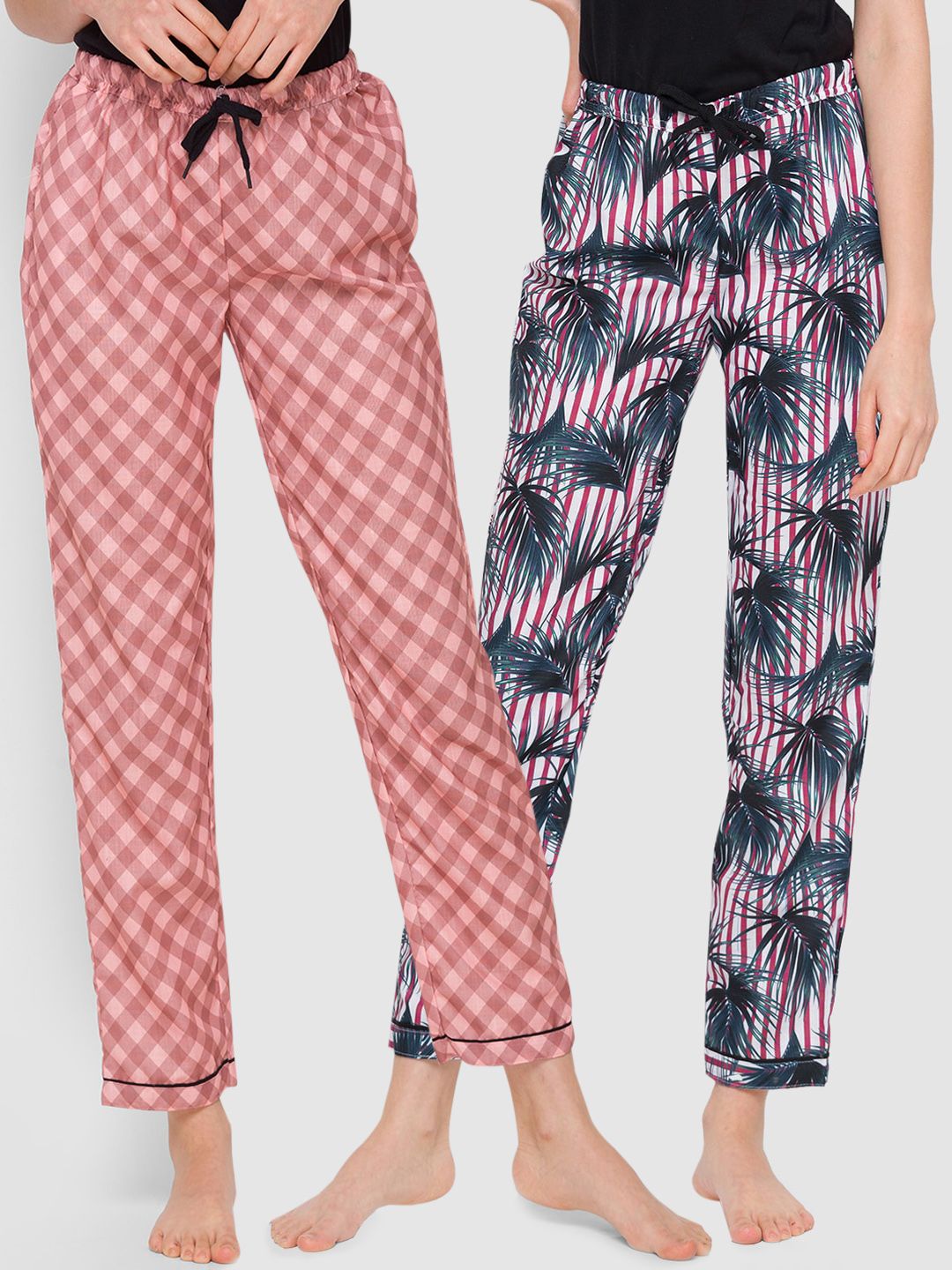 FashionRack Woman Pack of 2 Red & Brown Printed Lounge Pants Price in India