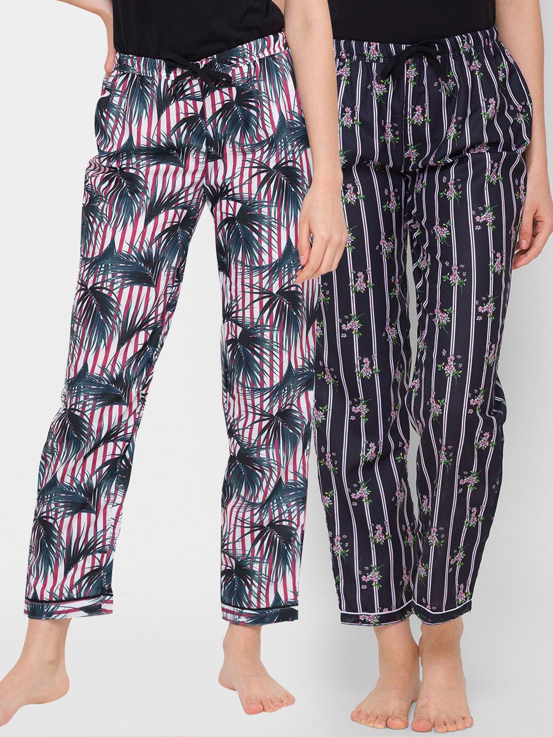 FashionRack Women Red & Black Pack of 2 Printed Cotton Lounge Pants Price in India