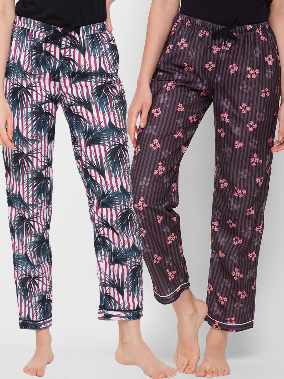 FashionRack Woman Pack of 2 Red & Brown Printed Lounge Pants Price in India