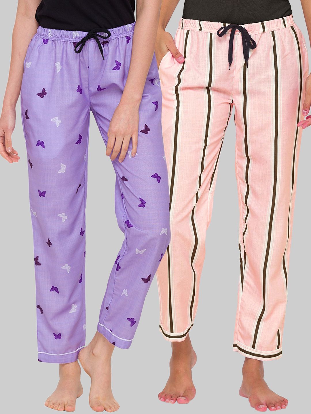 FashionRack Woman Pack of 2 Purple & Pink Printed Lounge Pants Price in India