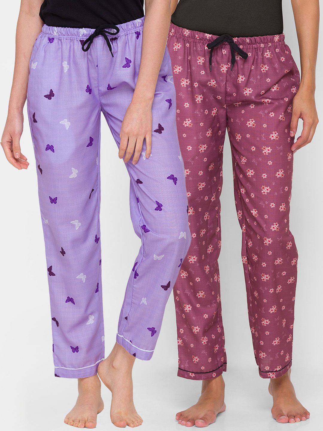 FashionRack Women Pack of 2 Purple Cotton Printed Pyjamas Price in India