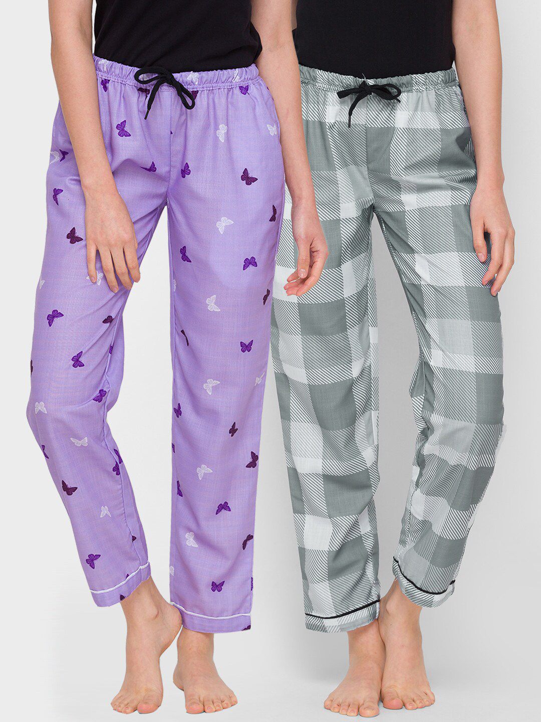 FashionRack Woman Pack of 2 Purple & Grey Printed Lounge Pants Price in India