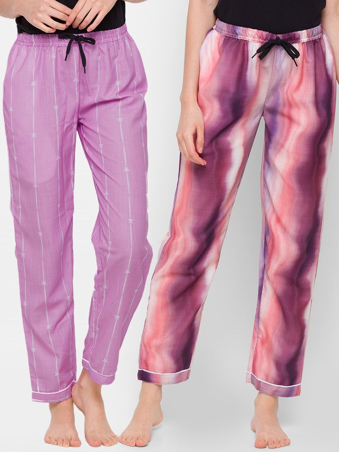 FashionRack Women Pack of 2 Purple Cotton Printed Pyjamas Price in India