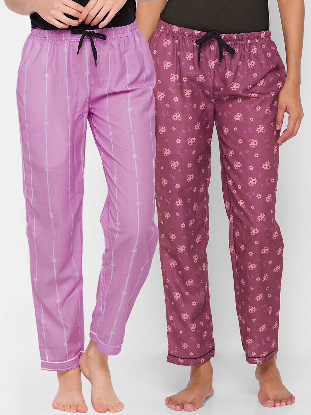 FashionRack Woman Pack of 2 Purple Printed Lounge Pants Price in India