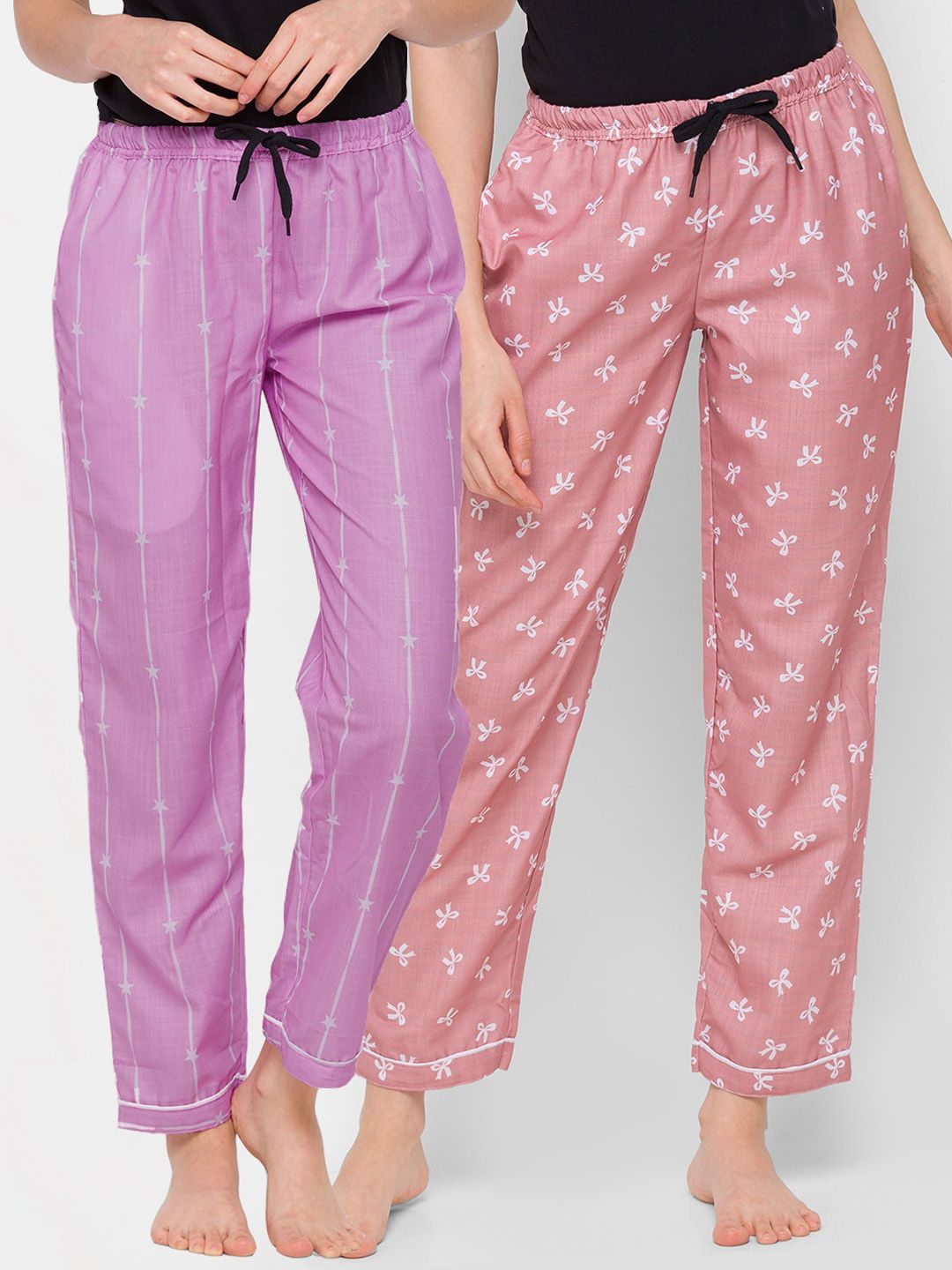 FashionRack Woman Pack of 2 Purple & Brown Printed Lounge Pants Price in India