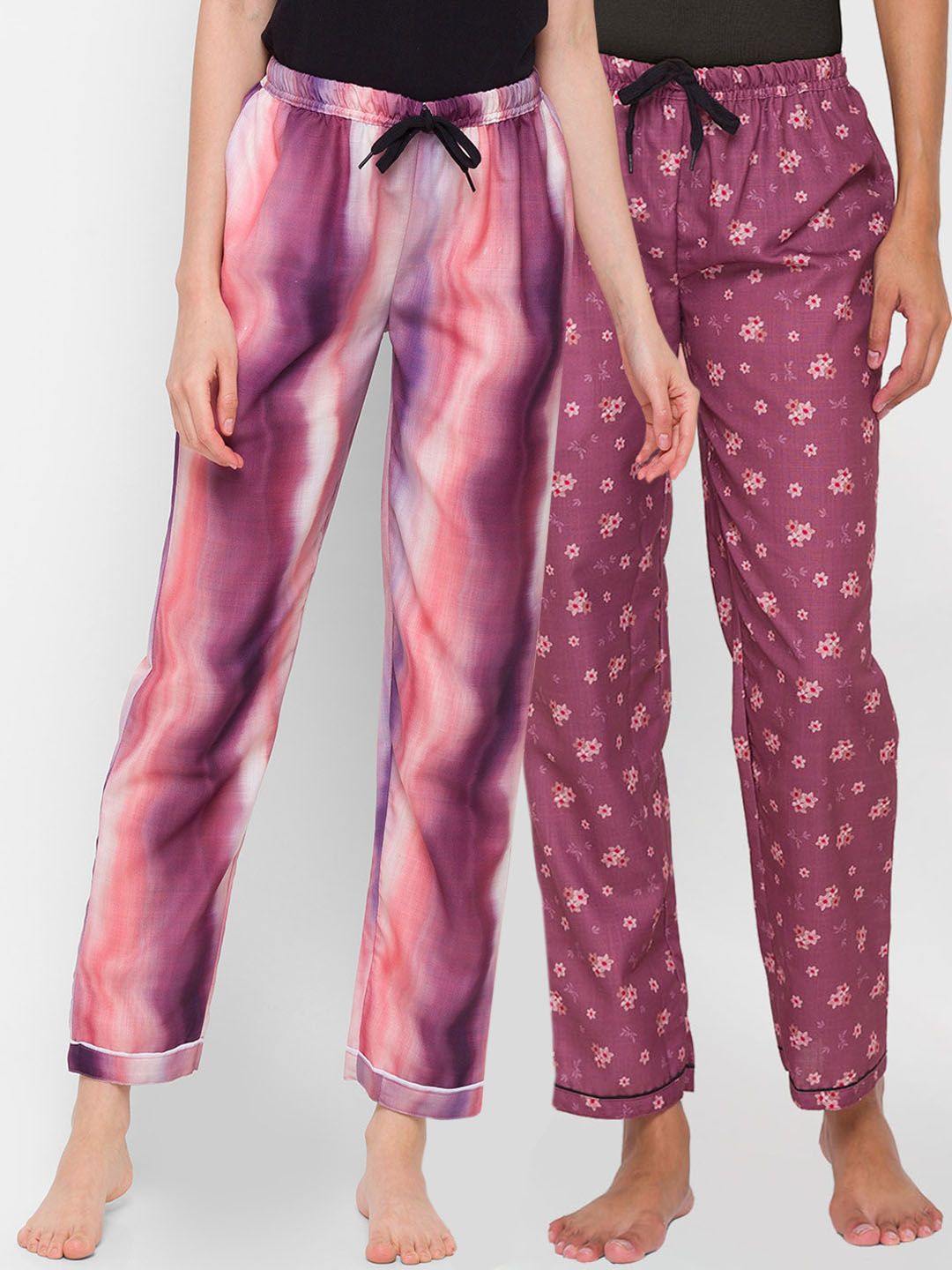 FashionRack Women Purple Pack of 2 Cotton Lounge Pants Price in India