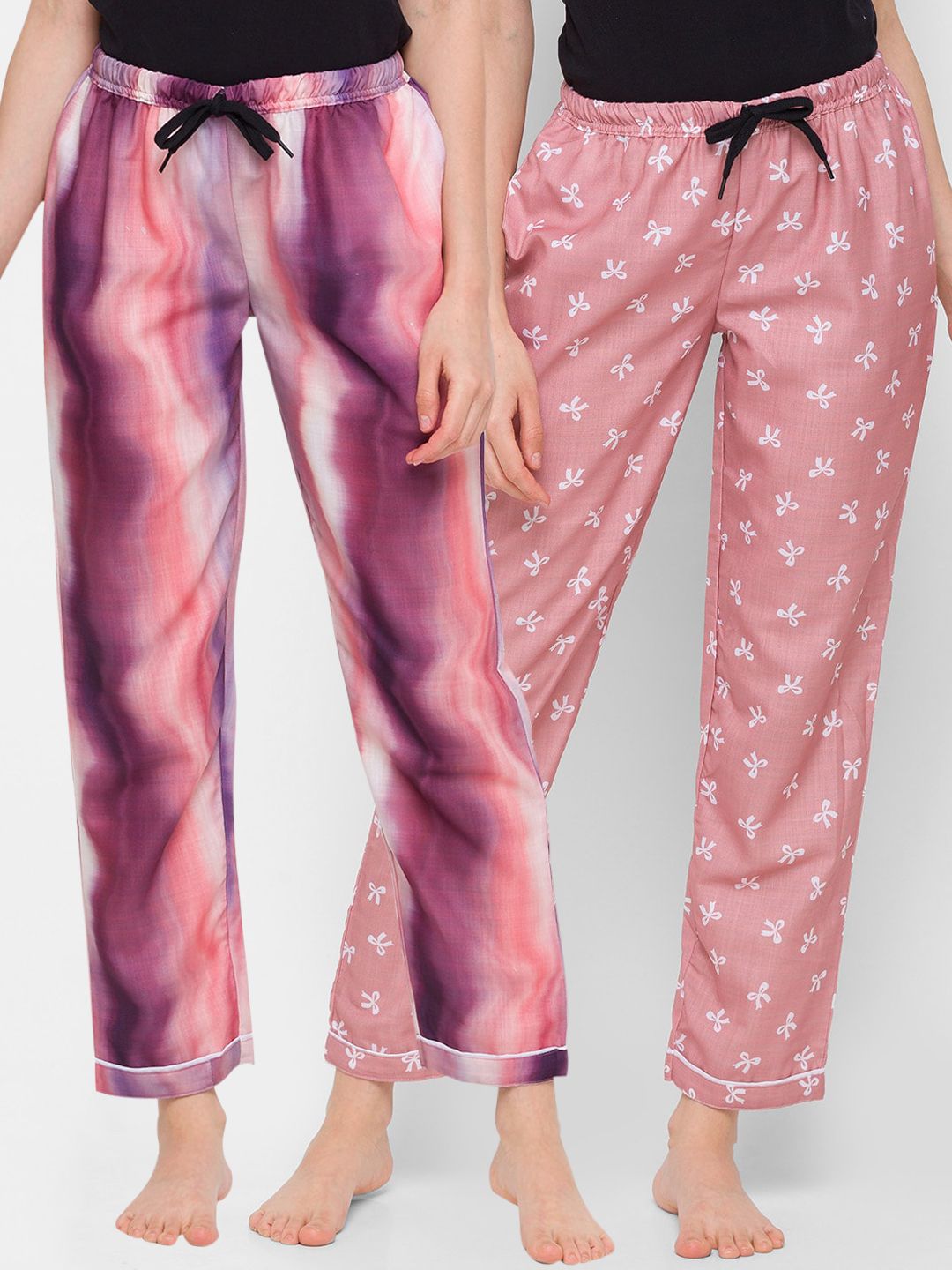 FashionRack Woman Pack of 2 Purple & Brown Printed Lounge Pants Price in India