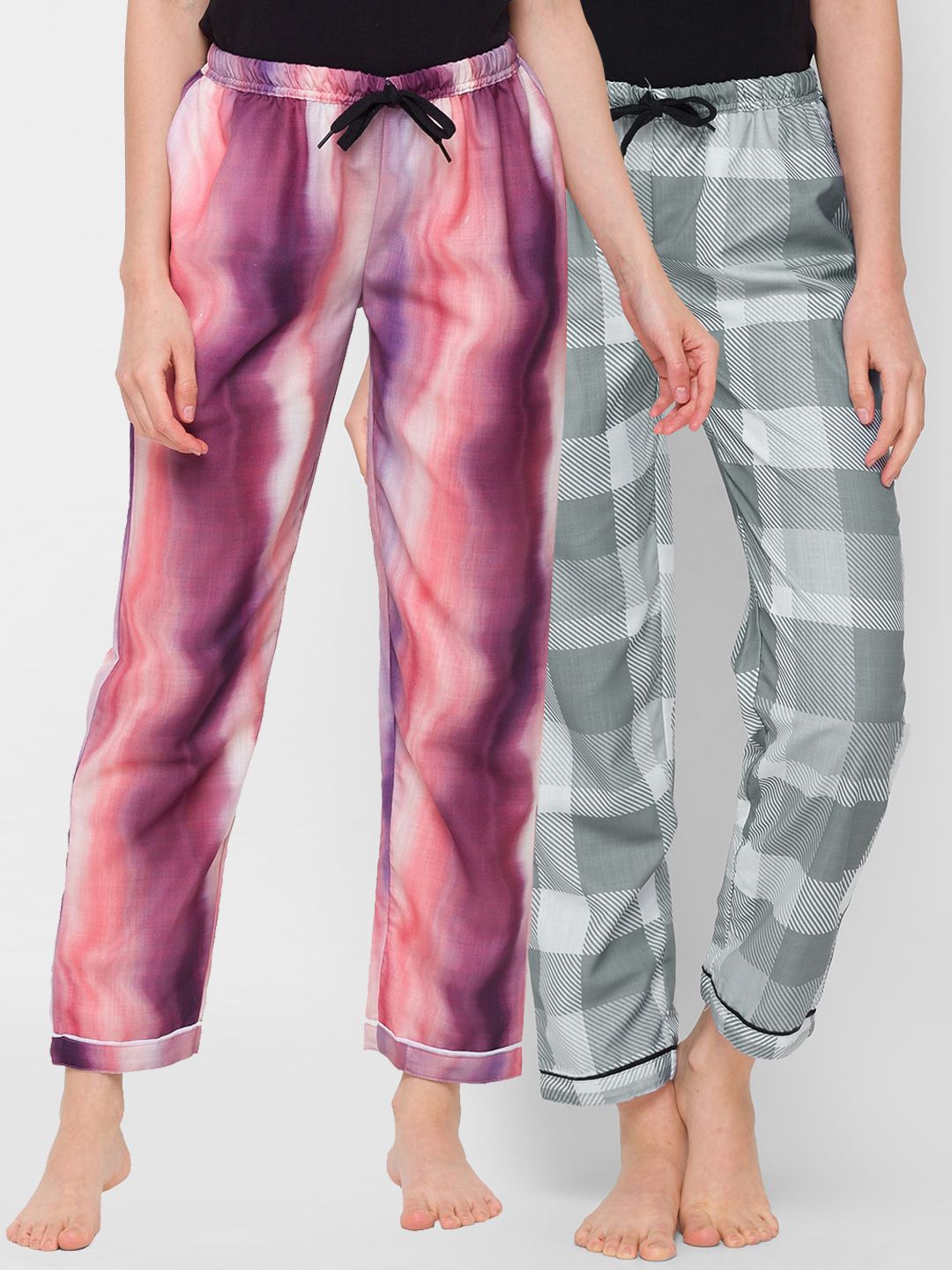 Kryptic Woman Pack Of 2 Purple & Grey 100% Cotton Lounge Pants Price in India