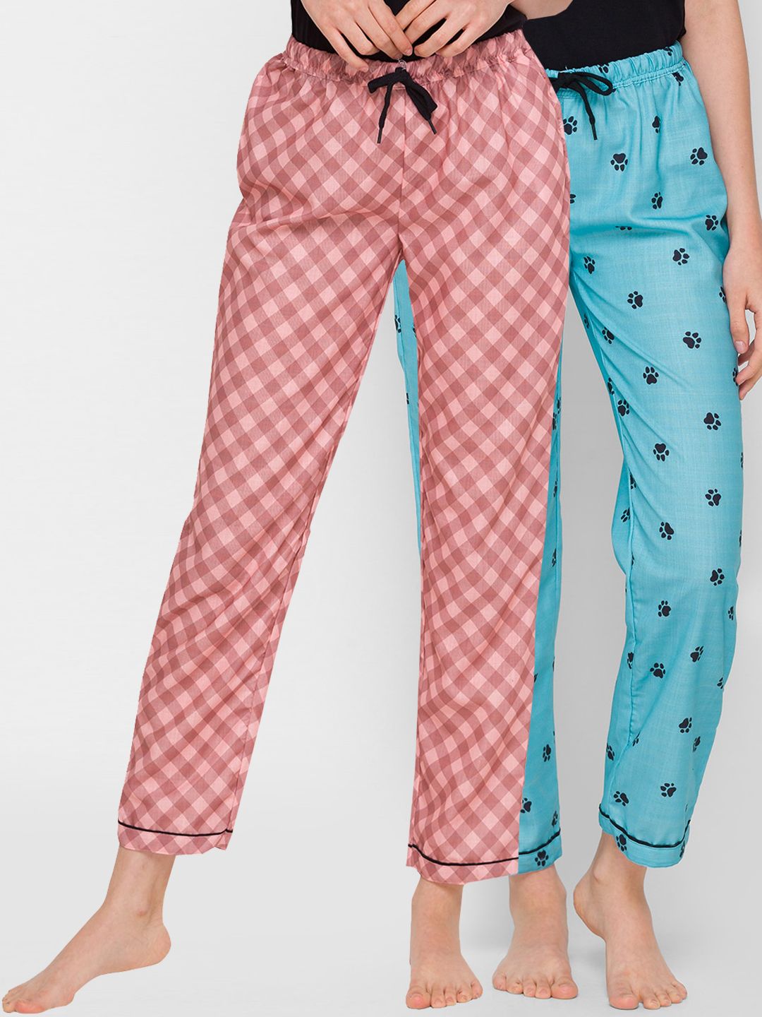 FashionRack Women Pack of 2 Blue & Black Printed Lounge Pants Price in India