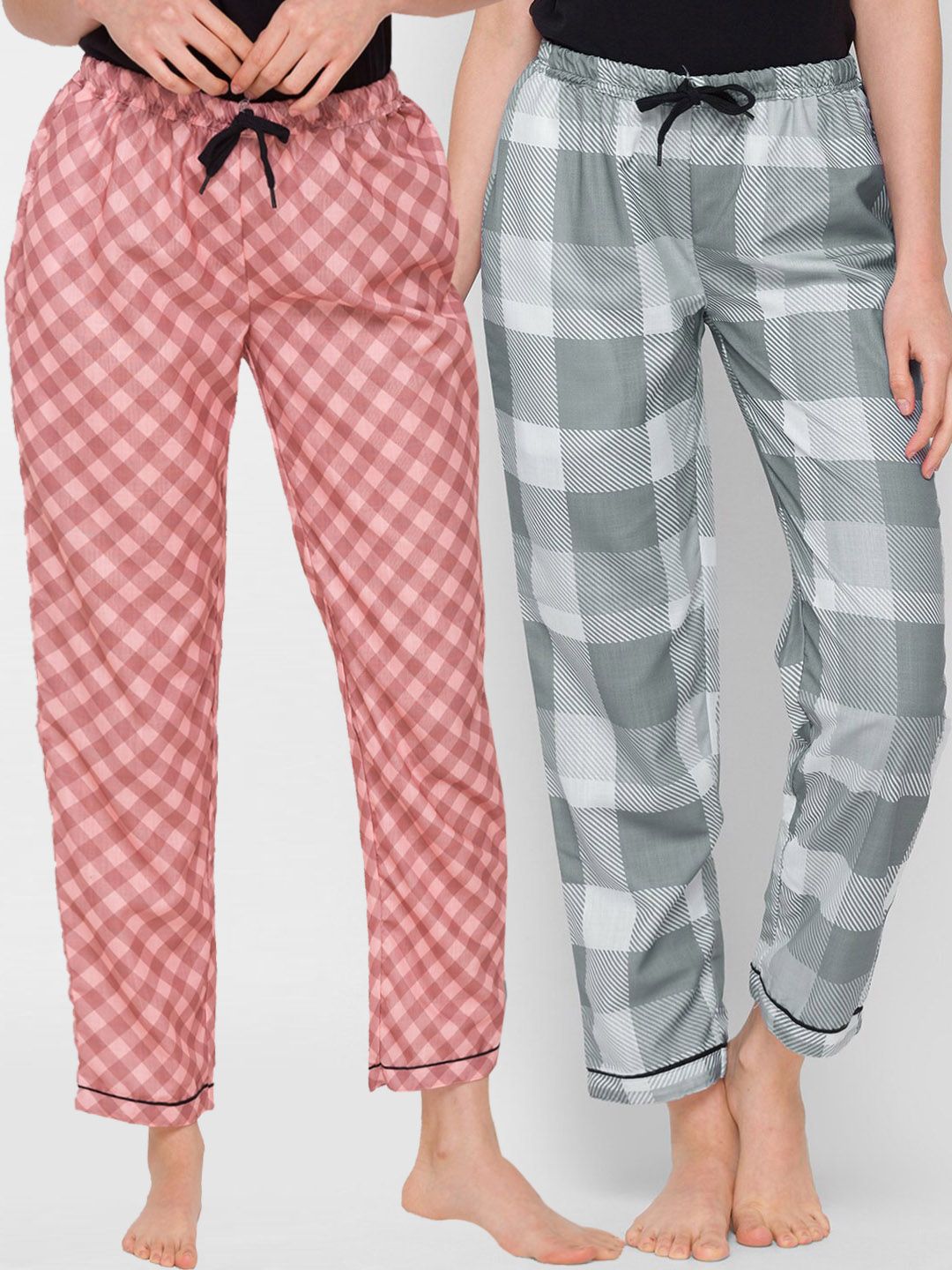 FashionRack Women Pack of 2 Grey & White Lounge Pants Price in India