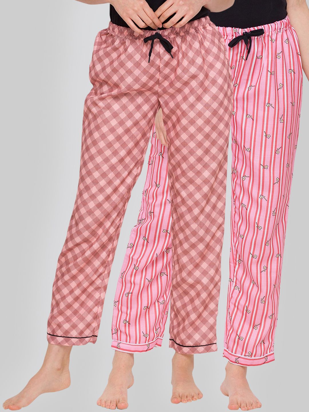 FashionRack Woman Set of 2 Brown & Pink Striped Lounge Pants Price in India