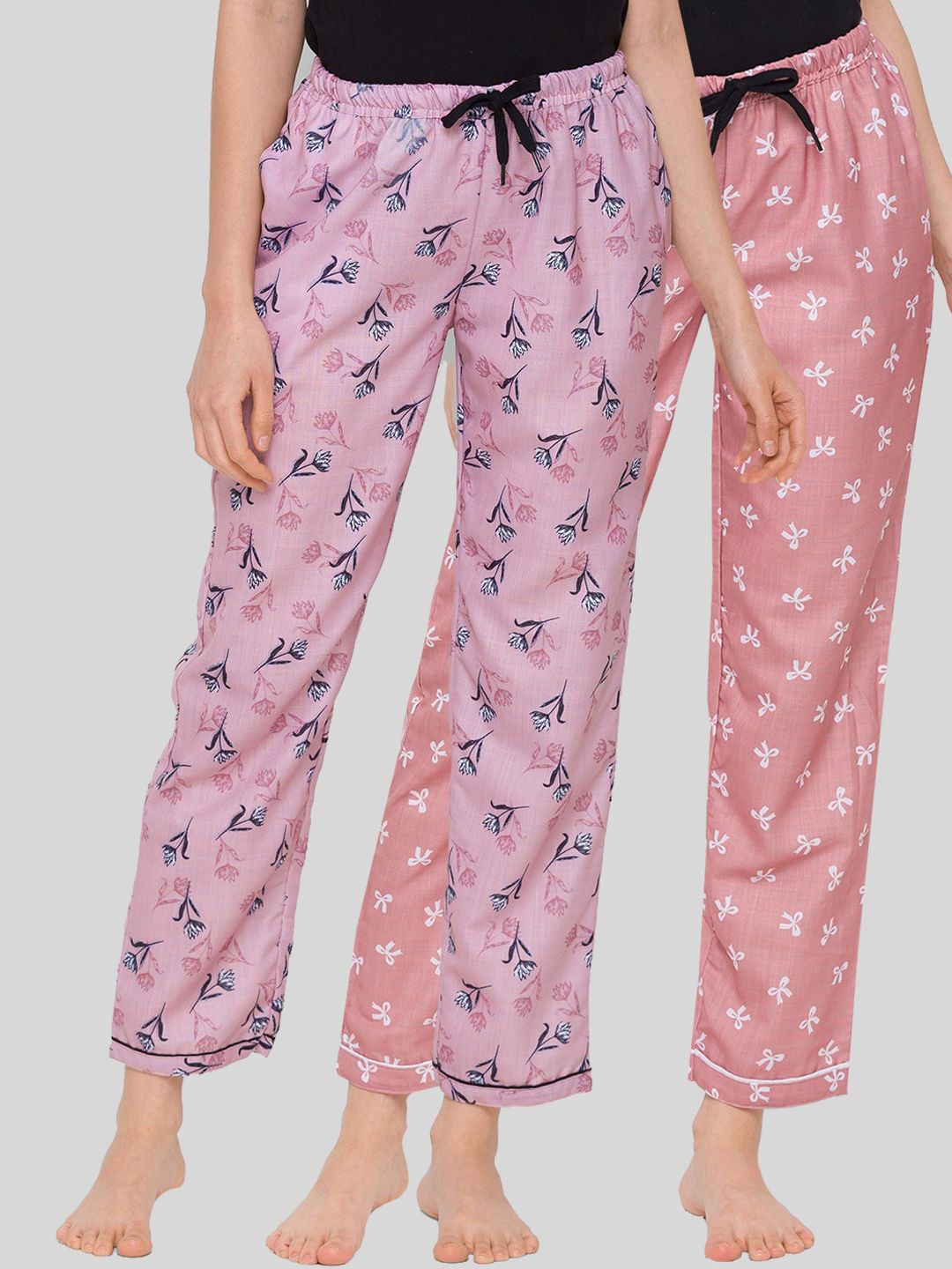 FashionRack Woman Set of 2 Brown & Pink Printed Lounge Pants Price in India