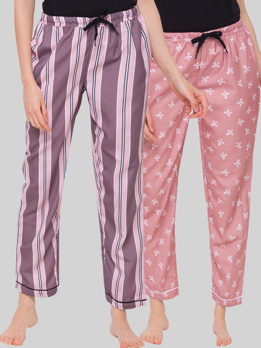 FashionRack Woman Set of 2 Brown & Pink striped Lounge Pants Price in India