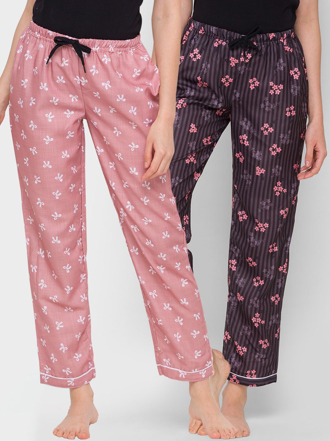 FashionRack Women Pack of 2 Pink & Brown Lounge Pants Price in India