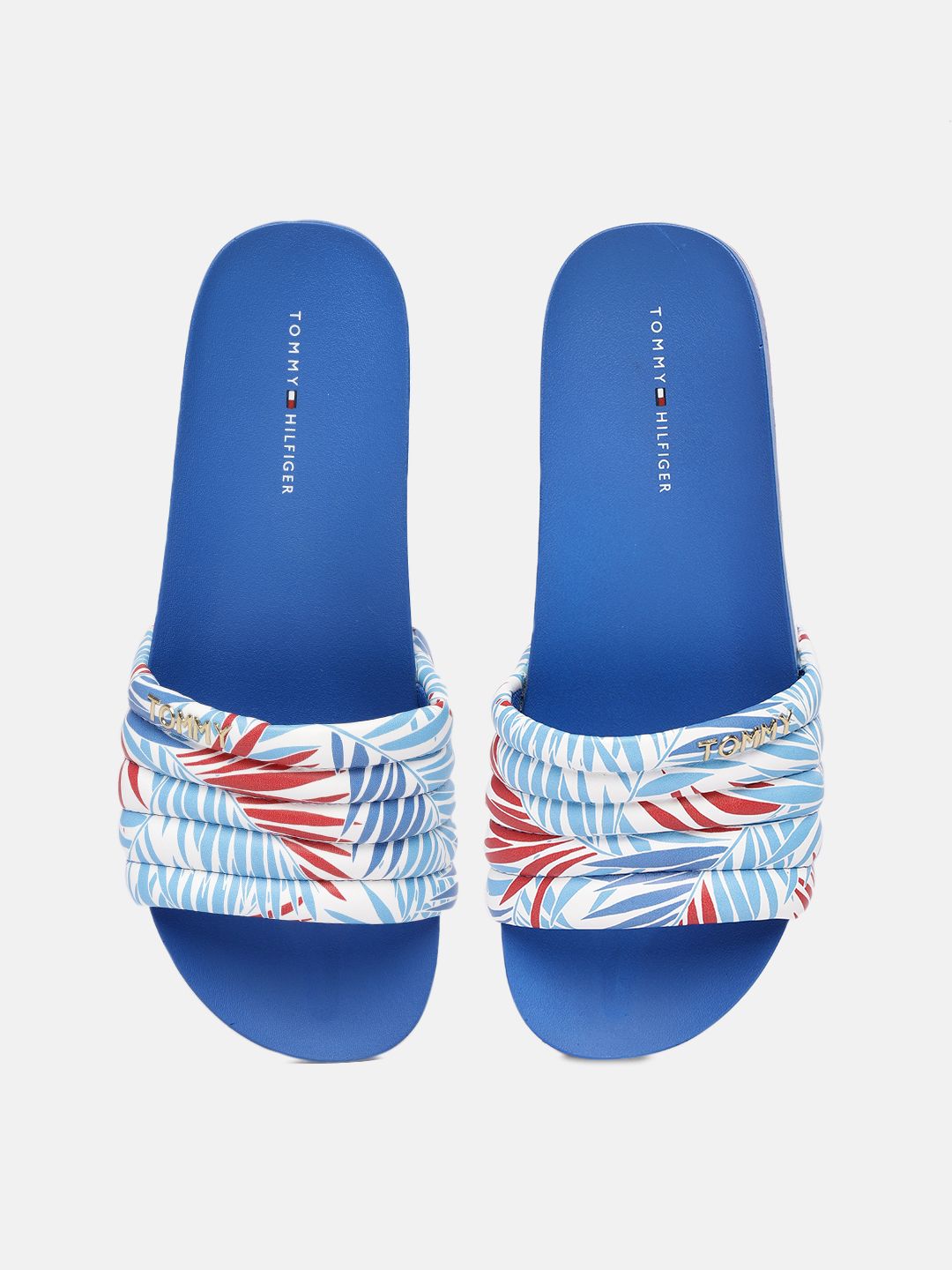 Tommy Hilfiger Women Blue & White Printed Sliders Price in India