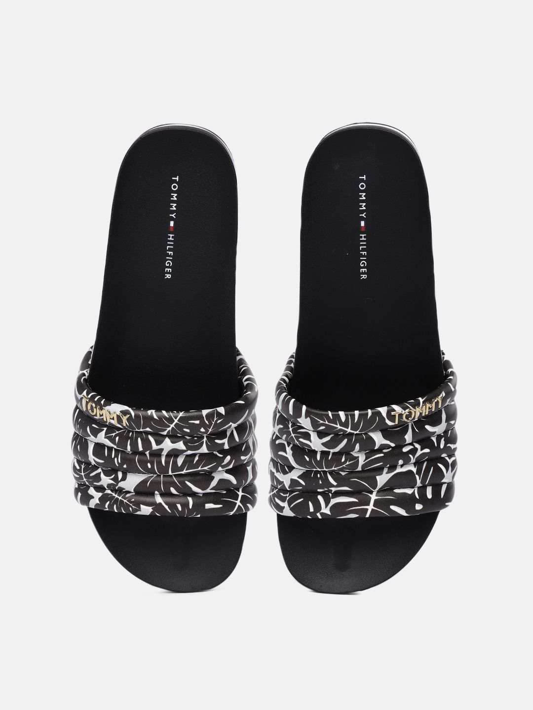 Tommy Hilfiger Women Black Printed Sliders Price in India